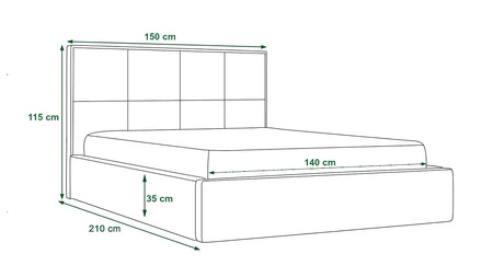 Čalouněná postel Montigo 140x200 modrá s kontejnerem v moderním skandinávském stylu s prošívaným čelem