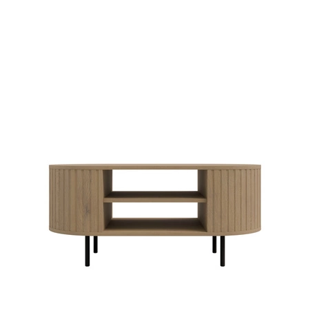 Konferenční stolek Ovalio dub cremona designová oválná konstrukce dekorativní frézování stolu na stabilních kovových nohách