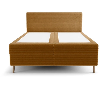 Kontinentální postel Totti 140x200 medová stylová postel s úložným prostorem na lůžkoviny trojrozměrná tkanina s výraznými pruhy