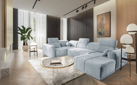 Rohová sedací souprava s funkcí spaní Cetara IV modrá pravý roh stylový design s posuvnými opěradly dvě nádoby na lůžkoviny