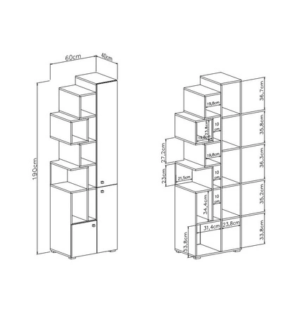 Knihovna Epsilon 60 cm beton / bílá / dub ideální do pokoje pro mládež velmi praktická a má moderní vzhled