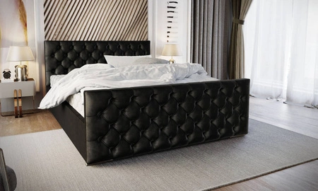 Čalouněná postel Viamao 180x200, grafitová, s úložným boxem v moderním skandinávském stylu s prošívaným čelem a nohama