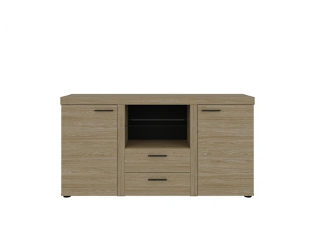 Komoda se zásuvkami Rene 156 cm olejovaný dub elegantní a univerzální komoda ve stylu obývacího pokoje vkusné černé úchytky