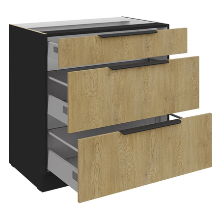 Stojící kuchyňská skříňka se zásuvkami Crotone 80 D 3S BB kovové hrany úchytek skříňka odolná proti vlhkosti a poškození