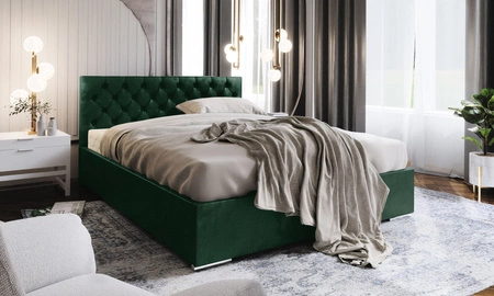 Čalouněná postel Alvorada 180x200 lahvově zelená s kontejnerem v moderním skandinávském stylu s prošívaným čelem