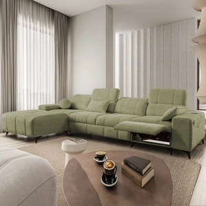 Penejos XII Lux olivová olivová levá rohová pohovka s funkcí spaní Stylová rozkládací pohovka s pohodlnou výsuvnou opěrkou nohou