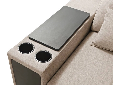 Rohová sedací souprava s funkcí spaní Tesalia med pravý roh moderní design pohodlný posuvný opěrák zásuvka v boku nábytku