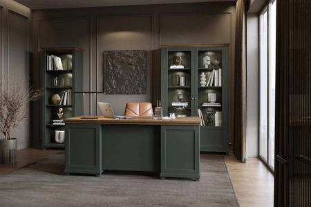 Knihovna Evora 71 cm lahvově zelená / dub lefkas stylový design knihovny ideální doplněk do pracovny nebo pokoje teenagera