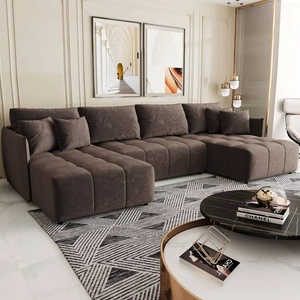 Rohová sedací souprava s funkcí spaní Oroso U světle hnědá nádoba na lůžkoviny měkká sametová tkanina s hydrofobní vrstvou dekorativní prošívání