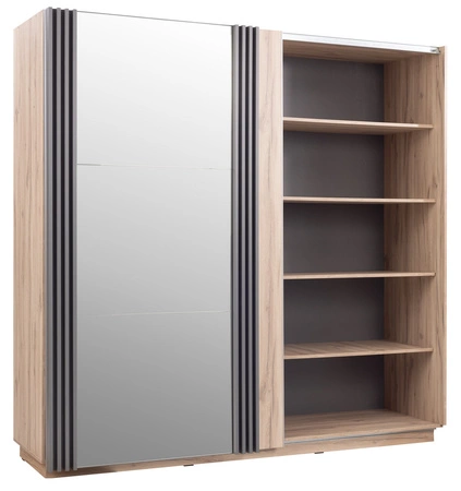 Posuvná šatní skříň se zrcadlem Estan 215 cm světlý dub / antracit moderní designový nábytek šatní dveře zdobené lamelami