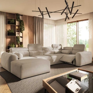 Rohová pohovka s funkcí spaní Cantare IV Lux béžová levá pečlivě zpracovaná rohová sedačka do obývacího pokoje se zvedací opěrkou nohou