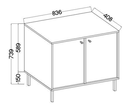 Nábytek Kioto II eukalyptus stylový designový nábytek do obývacího pokoje elegantní nábytek podepřený kovovými černými nohami decentní úchytky