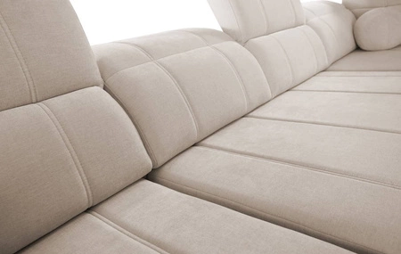 Rohová sedací souprava s funkcí spaní Cetara XII krémová pravá strana stylový design pohodlná posuvná opěradla dvě nádoby na lůžkoviny