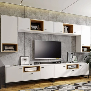 Nástěnná skříňka Olier bílá moderní design Nástěnná skříňka s kovovým rámem Industriální a půdní styl nástěnné skříňky