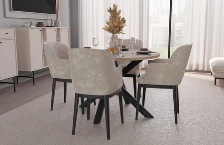 Kulatý stůl Lyon 110 cm dub lindberg / černý designový jídelní stůl na kovových pavoučích nohách výškově nastavitelný