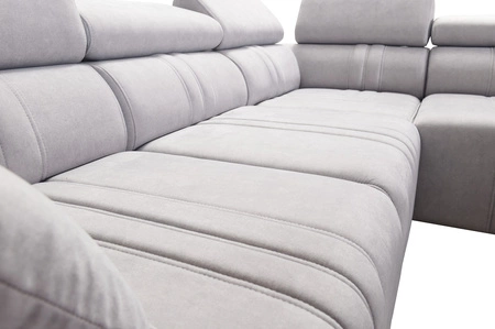 Rohová sedací souprava s funkcí spaní Castel II béžová pravá komfortní rohová sedací souprava s polohovatelnými opěrkami hlavy nádoba na lůžkoviny