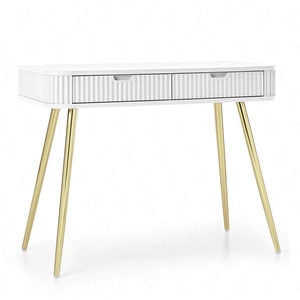Bílá konzola Zoya se zásuvkami stylový a funkční toaletní stolek zakřivený masivní tvar rýhovaná čela zásuvek zlaté nohy