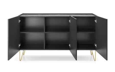 Komoda Madison 144 cm černá grafit / černý královský mramor modernistický design dekorativní deska v mramorovém dekoru