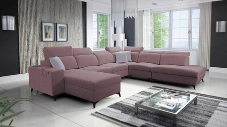 Kelly Sleek X levandulově růžová levá rohová sedačka s funkcí spaní mimořádně elegantní rohová sedačka do obývacího pokoje s nastavitelnými opěrkami hlavy
