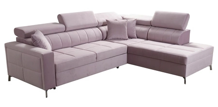 Rohová sedací souprava s funkcí spaní Nausa III světle hnědá pravý roh sametová stylová pohodlná rohová sedací souprava nastavitelné opěrky hlavy nádoba na lůžkoviny