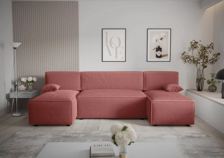 Rohová sedací souprava s funkcí spaní Brandon U Indická růžová nádoba na lůžkoviny trojrozměrná tkanina s výraznými pruhy