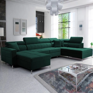 Nausa VI rohová sedací souprava s funkcí spaní láhev zelená levá strana stylová rohová sedací souprava s pohodlnou povrchovou úpravou měkká sametová tkanina