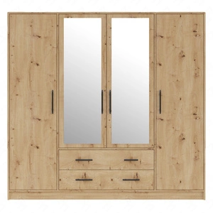 Zrcadlová šatní skříň Caspe 200 cm dub řemeslný moderní design povrchová úprava ABS a černé úchytky