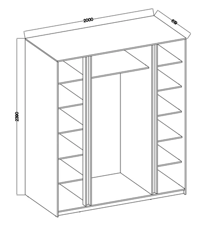 Zrcadlová šatní skříň Kastano IX 200 cm černá / dub evokuje moderní design šatní skříň určená do ložnice nebo předsíně kovové úchyty