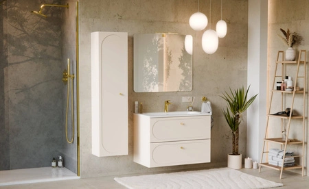 Umyvadlová skříňka Donna Sand 80 cm béžová elegantní nástěnná skříňka s ozdobným lemem zlaté úchyty z kovu