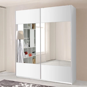 Posuvná šatní skříň Lipia 175 cm bílá moderní designová šatní skříň se zrcadlem a hliníkovými vodicími lištami dveří