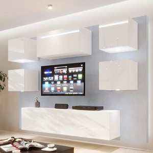 Sufli bílá / bílá lesklá nástěnná skříňka mimořádně stylová nástěnná skříňka do obývacího pokoje vizuálně atraktivní a funkční