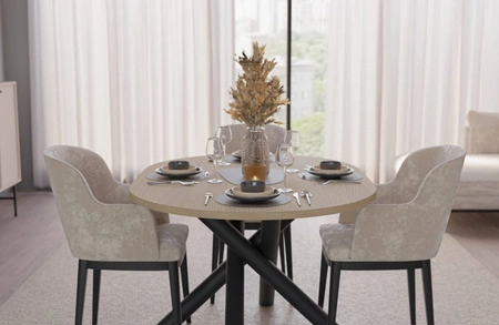 Lyon stůl 100x138 cm dub lindberg / černý stylový jídelní stůl na designových pavoučích nohách výškově nastavitelný