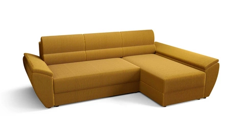 Rohová pohovka s funkcí spaní Fogu III medová pravá strana Stylová rohová pohovka s područkami a úložným prostorem na lůžkoviny manšestrová látka