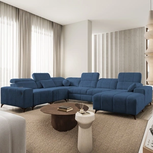 Penejos VIII modrá pravostranná stylová rohová rozkládací pohovka s funkcí spaní z odolné tkaniny