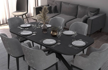 Lyon stůl 90x185 cm portlandský jasan / černý stylový jídelní stůl na designových pavoučích nohách výškově nastavitelný