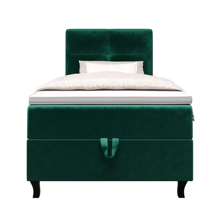 Kontinentální postel Melba 100x200 lahvově zelená v moderním skandinávském stylu s čalouněným čelem postele s úložným boxem