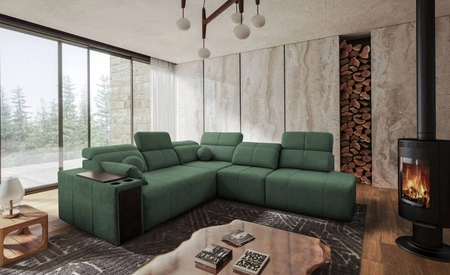 Rohová sedací souprava s funkcí spaní Tesalia IX mint pravý roh moderní design pohodlný posuvný opěrák zásuvka v boku nábytku