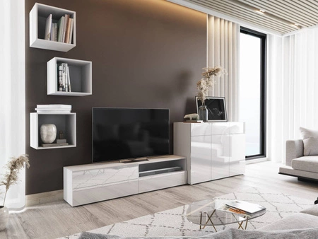 Nástěnná skříňka Aridea bílá / bílý lesk minimalistický design v moderním prostředí univerzální a funkční nábytek do obývacího pokoje