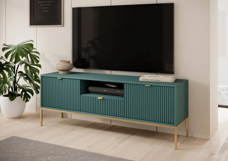 RTV skříňka Lovro 154 cm pastelově zelená moderní design potěší milovníky výrazných interiérů zlaté kovové doplňky