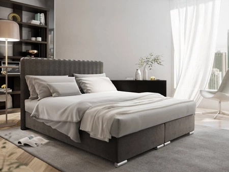 Šedá kontinentální postel Sarona 140x200 v moderním skandinávském stylu s výrazným čelem