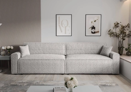 Rozkládací pohovka Brandon XL Bis šedá popelová moderní designová tkanina s výrazným smyčkovým povrchem nádoby na lůžkoviny