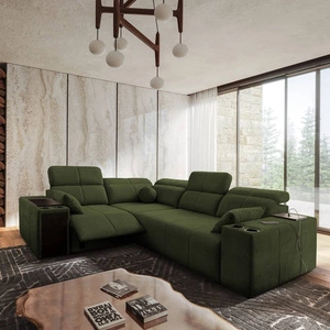 Rohová pohovka s funkcí spaní Tesalia II Lux zelená levá pohodlná rohová pohovka s posuvným opěradlem a výsuvnou podnožkou