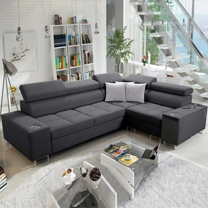 Rohová sedací souprava s funkcí spaní Dafni II grafitová pravoúhlá proplétaná rohová sedací souprava se zásuvkou na lůžkoviny v boční části nábytku