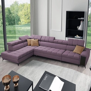 Rohová rozkládací pohovka s funkcí spaní Bolmso XI fialová levá strana stylový design rohová rozkládací pohovka se zásuvkou a koši na lůžkoviny