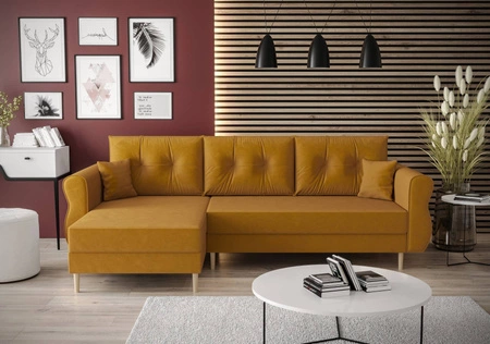 Rohová sedací souprava s funkcí spaní Wilkins mustard levá strana stylový a moderní design, který se hodí do každého interiéru