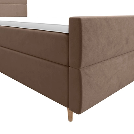 Kontinentální postel Benet 100x200 světle hnědá v moderním skandinávském stylu s čalouněným čelem a nohama postele s úložným boxem