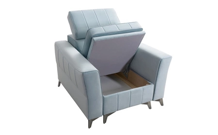 Křeslo Rava levandulově růžové praktické a pohodlné křeslo do obývacího pokoje s nastavitelnou opěrkou hlavy a úložným prostorem měkká sametová látka