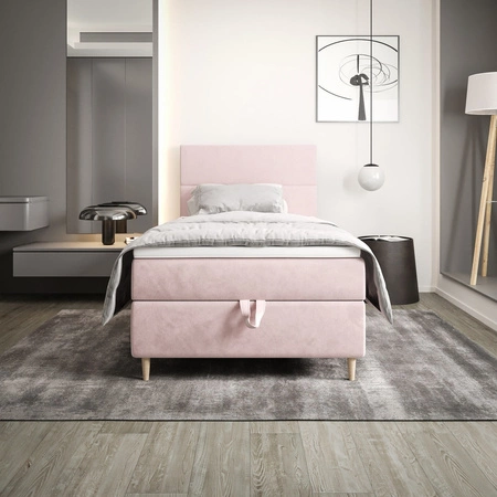 Kontinentální postel Bing 120x200 pudrově růžová v moderním skandinávském stylu s čalouněným čelem postele s úložným boxem