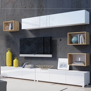 Nábytek Apulia XXXI bílý lesk / zlatý dub výjimečně stylová nástěnná skříňka jednoduché jednotky hodící se do každého interiéru