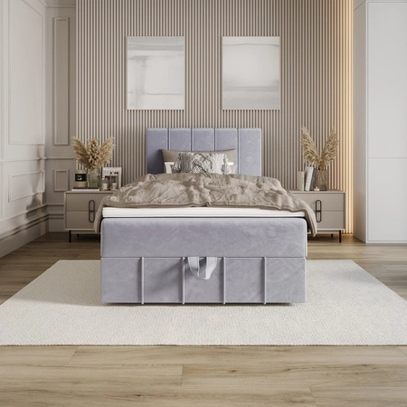 Casey 100x200 modrá kontinentální postel v moderním skandinávském stylu s čalouněným čelem postel s úložným boxem